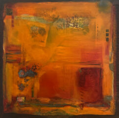DESERT BUTTE – Oil and Acrylic and Fabric on Canvas – 24” x 24” Michael Colpitts Abstract Paintings and Artwork, Mixed Media on Canvas Wall Art Abstract Simplistic, Mixed Media on Canvas, colorful abstract paintings, bold paintings, modern paintings on canvas, liquid acrylic painting, painting, abstract paintings for sale, warm art, vivid warm colors, neutral abstract art, square art