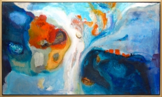Michael Colpitts Abstract Paintings and Artwork, Mixed Media on Canvas Wall Art Abstract Simplistic, Mixed Media on Canvas, colorful abstract paintings, bold paintings, modern paintings on canvas, liquid acrylic painting, large painting, large abstract paintings for sale, blue art, water art, vivid cool colors, bright abstract art, horizontal art
